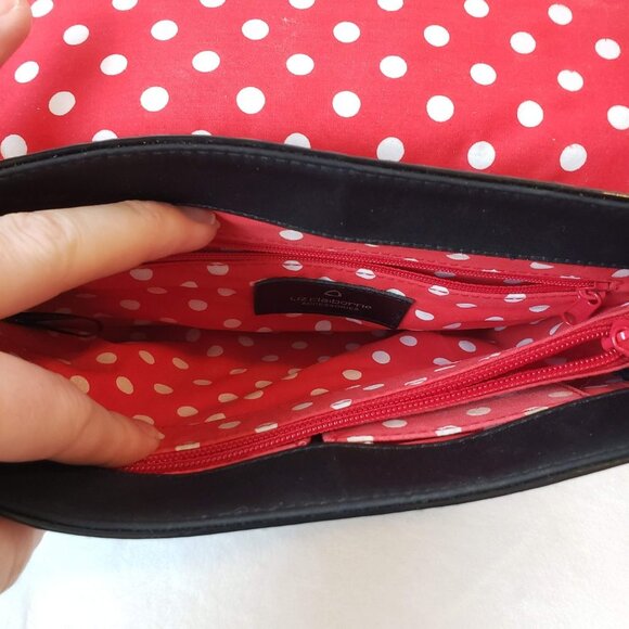 LIZ CLAIBORNE Shiny Patent Shoulder Bag Structured Retro Polka Dot Lining - Picture 8 of 15